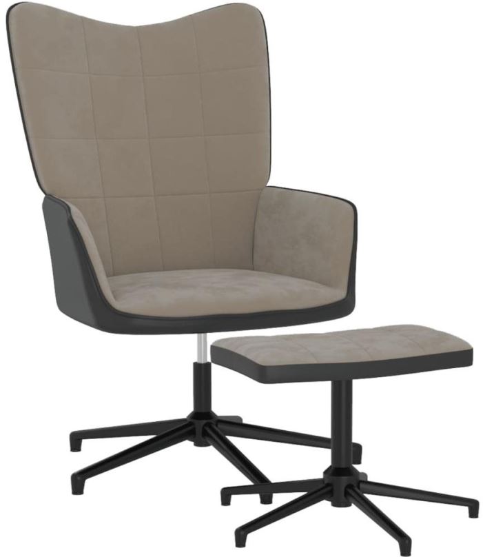 Křeslo Relaxační křeslo se stoličkou světle šedé samet a PVC, 327842