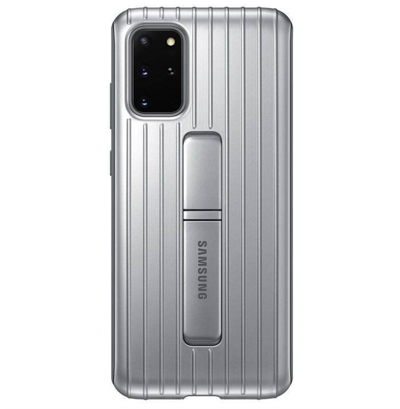 Kryt na mobil Samsung  Tvrzený ochranný zadní kryt se stojánkem pro Galaxy S20+ stříbrný