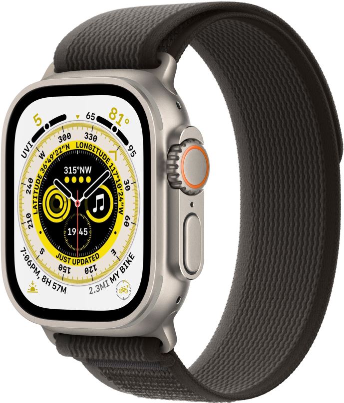 Chytré hodinky Apple Watch Ultra 49mm titanové pouzdro s černo-šedým trailovým tahem - S/M