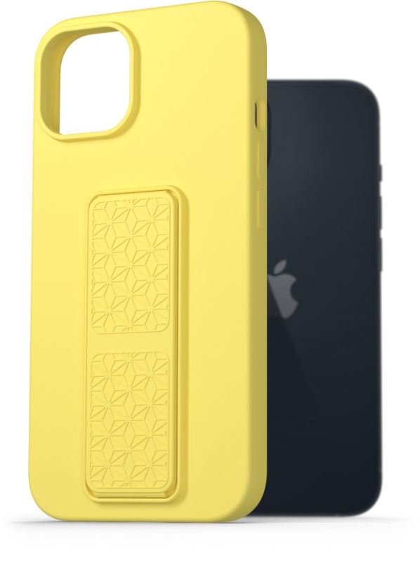 Kryt na mobil AlzaGuard Liquid Silicone Case with Stand pro iPhone 14 žluté