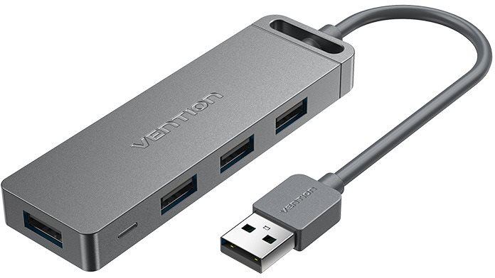 USB Hub Vention 4-Port USB 2.0 Hub With Power Supply 1M Gray