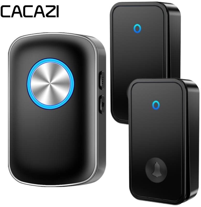 Zvonek CACAZI FA28 Bezdrátový bezbateriový zvonek – 1x přijímač + 2x tlačítko - černý