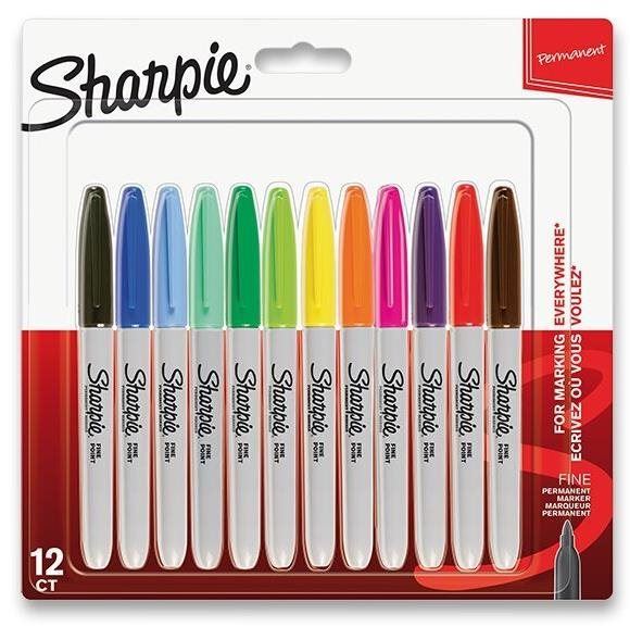 Popisovače SHARPIE Fine, 12 barev