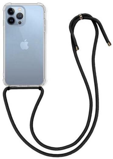 Kryt na mobil TopQ iPhone 13 Pro Max silikon s černou šňůrkou průhledný 67295