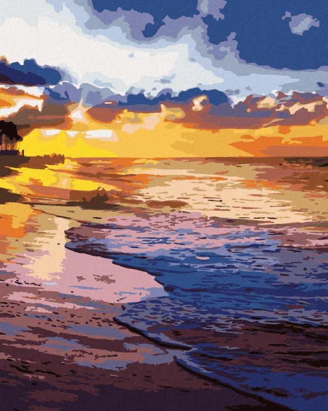 Malování podle čísel Západ slunce na břehu pláže, 80x100 cm, bez rámu a bez vypnutí plátna