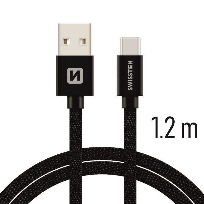 Datový kabel Swissten textilní datový kabel USB-C  1.2m černý