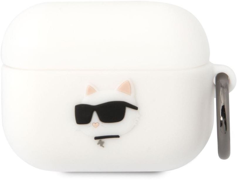 Pouzdro na sluchátka Karl Lagerfeld 3D Logo NFT Choupette Head Silikonové Pouzdro pro Airpods Pro White