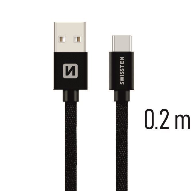 Datový kabel Swissten textilní datový kabel USB-C 0.2m černý