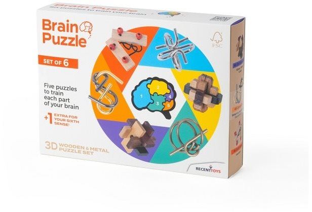 Hlavolam Recent Toys Brain Puzzle - sada 6 kusů