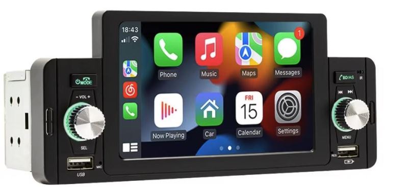 Autorádio Essgoo 1Din Autorádio CarPlay a Android Auto, univerzální velikost, parkovací kamera, 60 W