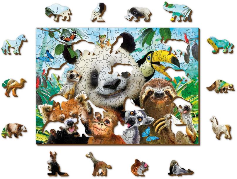 Puzzle Woden City Dřevěné puzzle Vítejte v džungli 2v1, 200 dílků eko