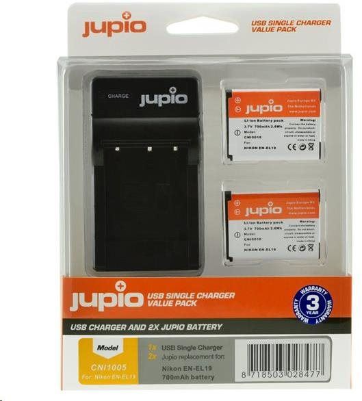 Baterie pro fotoaparát Jupio 2ks baterií EN-EL19 - 700 mAh a nabíječky pro Nikon