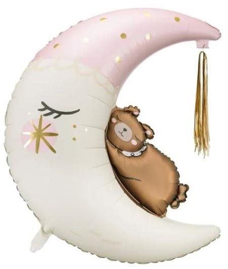 Nafukovací balonek Balónek fóliový medvídek na měsíci - růžový - baby shower -  těhotenský večírek - 98 cm