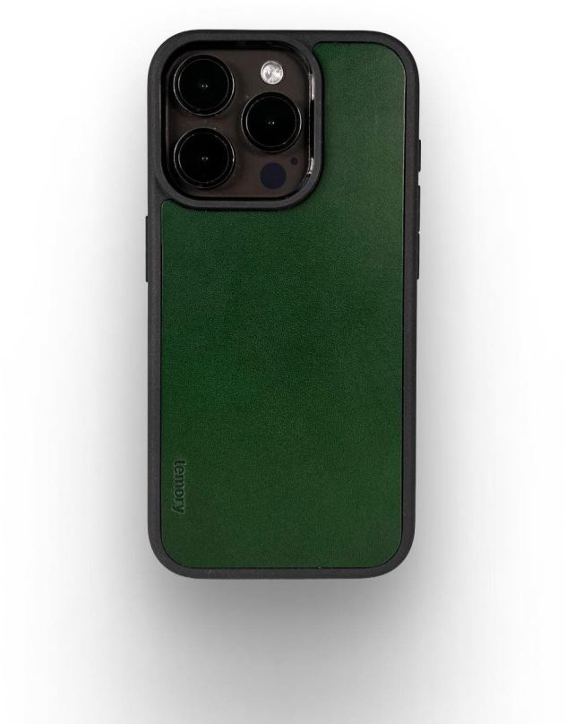 Kryt na mobil Lemory iPhone 15 Pro kožený kryt tmavě zelený