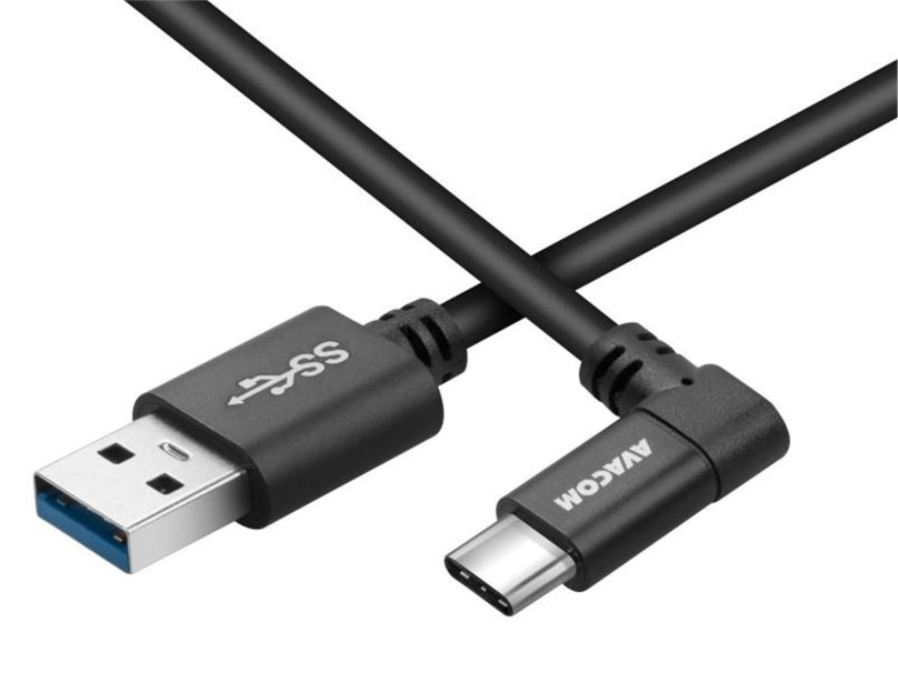 Datový kabel AVACOM USB-C 100cm konektor v úhlu 90° černý