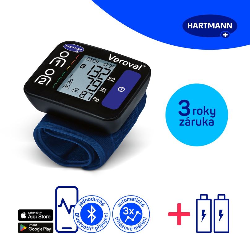 Tlakoměr HARTMANN Veroval Compact + Connect zápěstní, Bluetooth připojení, 3 roky záruka