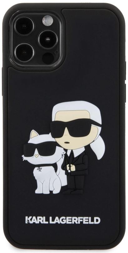 Kryt na mobil Karl Lagerfeld 3D Rubber Karl and Choupette Zadní Kryt pro iPhone 12/12 Pro Black