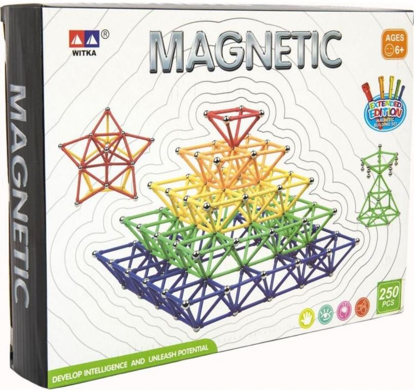 Stavebnice Magnetická stavebnice 250 ks plast/kov v krabici 31x23x5cm