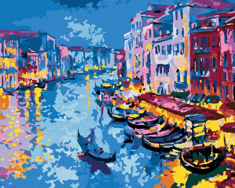 Malování podle čísel Benátky s gondolami v impresionismu, 80x100 cm, vypnuté plátno na rám
