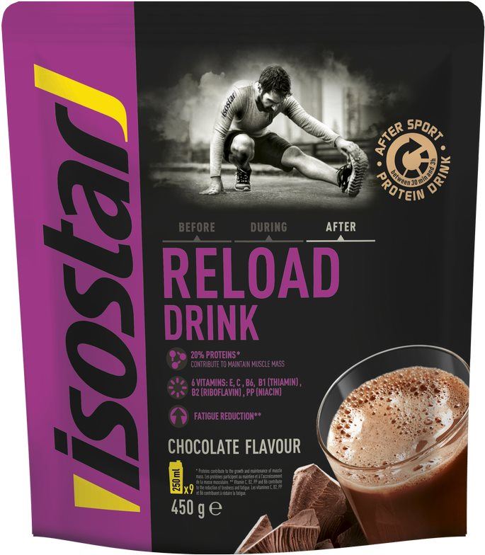 Sportovní nápoj Isostar 450g powder after sport reload čokoláda