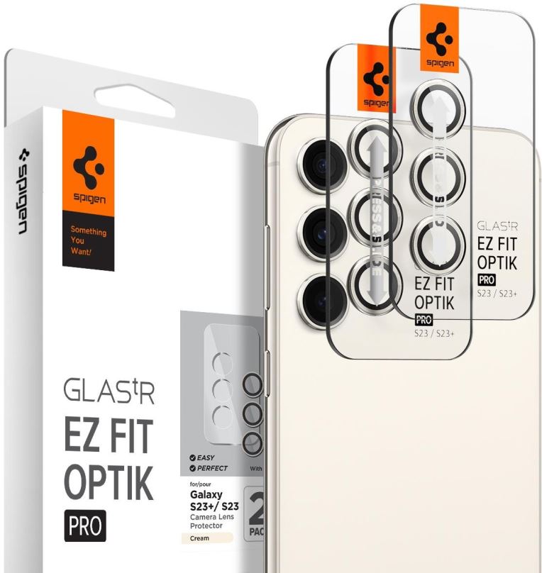 Ochranné sklo na objektiv Spigen Glass EZ Fit Optik Pro 2 Pack Cream Samsung Galaxy S23/Galaxy S23+