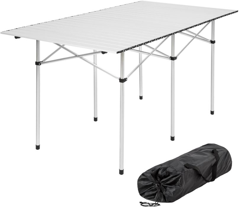 Kempingový stůl Kempingový stolek hliníkový skládací 140 x 70 x 70 cm šedý