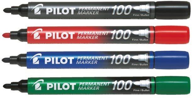 Popisovače PILOT Permanent Marker 100 1.0 mm, sada 4 barev