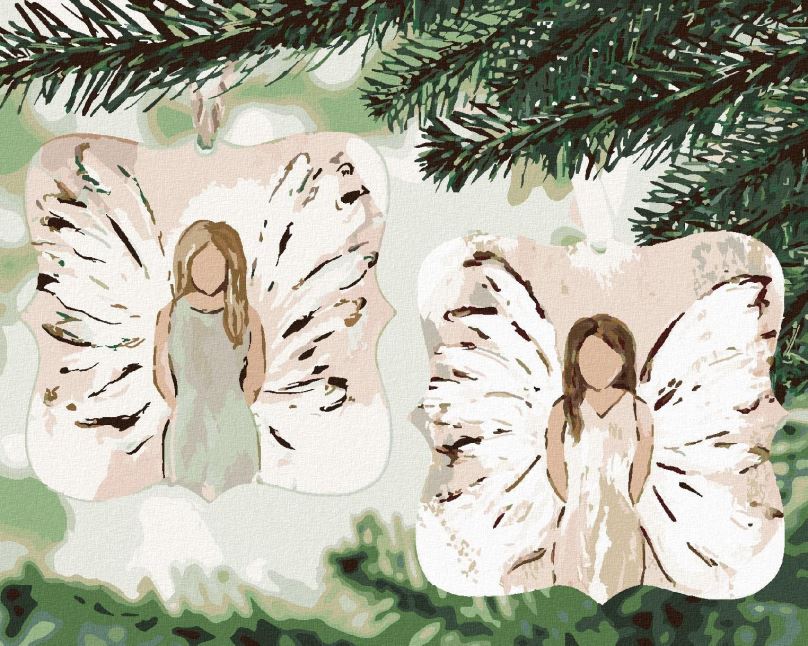 Malování podle čísel Andělé na stromečku (Haley Bush), 40x50 cm, bez rámu a bez vypnutí plátna
