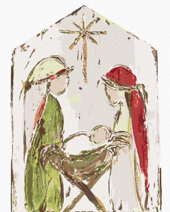 Malování podle čísel Betlém Marie, Josef a Ježíšek II (Haley Bush), 80x100 cm, vypnuté plátno na rám