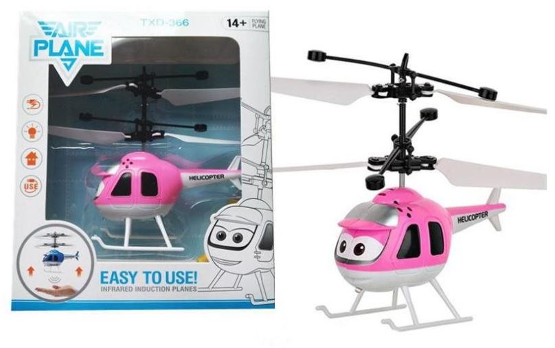 RC vrtulník FM-Electrics Mini helikoptéra růžová ovládaná pohybem ruky a dálkovým ovladačem
