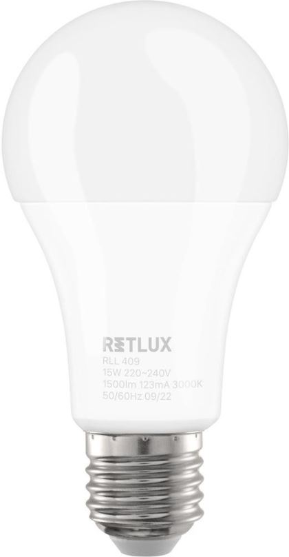 LED žárovka RETLUX RLL 409 A65 E27 bulb 15W WW