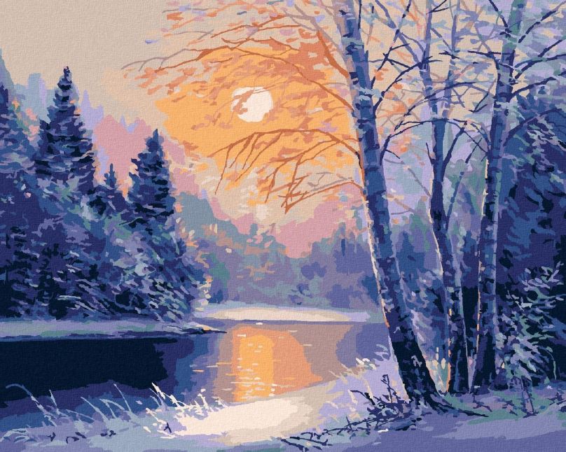 Malování podle čísel Zimní řeka a holé stromy, 40x50 cm, bez rámu a bez vypnutí plátna