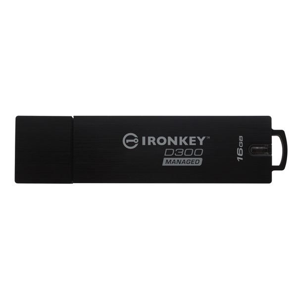 Kingston USB flash disk, USB 3.0, 16GB, IronKey Managed D300SM, černý, IKD300S/16GB, USB A, šifrování XTS-AES 256-bit, FIPS 140-2