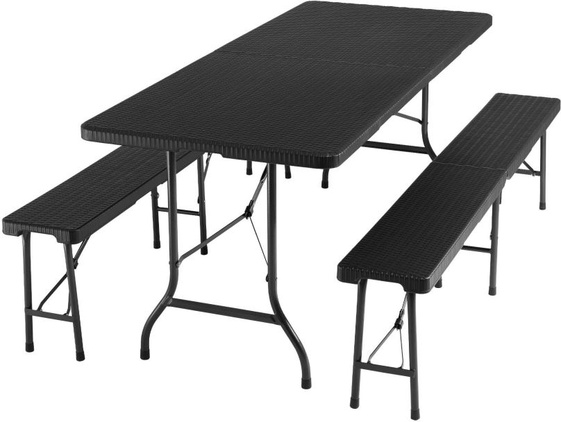 Campingová sada Kempinková sada stolu a lavice skládací černá-ratanový vzhled