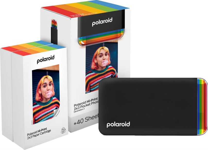 Termosublimační tiskárna Polaroid Hi·Print 2x3  Pocket Photo Printer Generation 2 Starter Set Black (40 ks papíru)