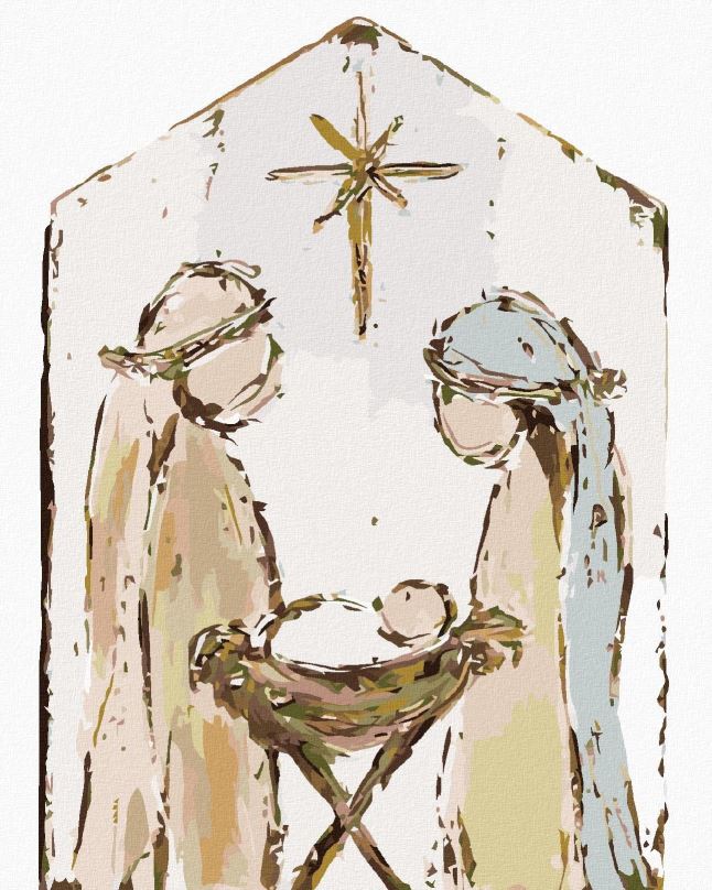 Malování podle čísel Betlém Marie, Josef a Ježíšek (Haley Bush), 80x100 cm, bez rámu a bez vypnutí plátna