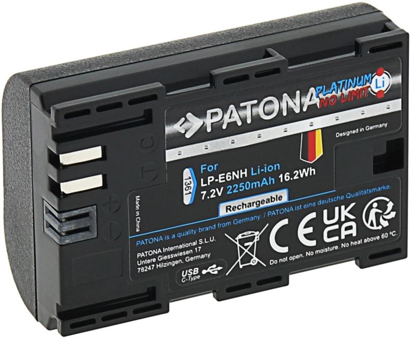 Baterie pro fotoaparát PATONA baterie pro Canon LP-E6NH 2250mAh Li-Ion Platinum USB-C nabíjení