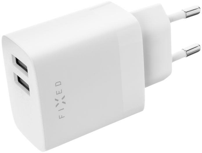 Nabíječka do sítě FIXED Smart Rapid Charge s 2xUSB výstupem a USB/USB-C kabelem 1m 17W bílá