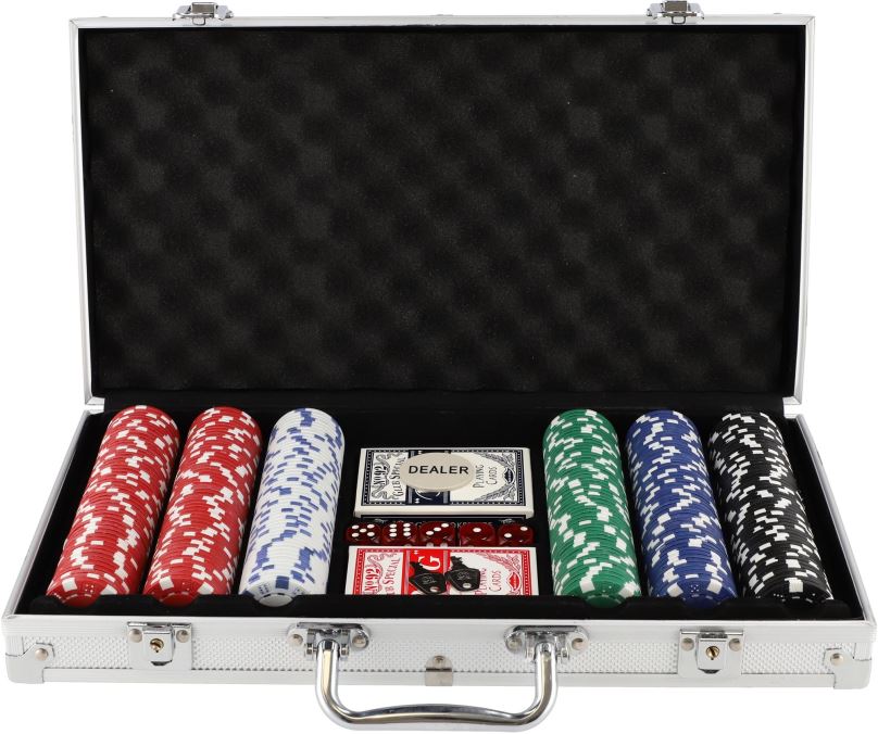 Společenská hra Teddies Poker sada 300ks + karty + kostky v hliníkovém kufříku
