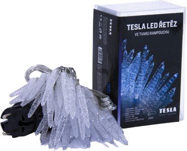 Světelný řetěz Tesla - vánoční řetěz Rampouch 7cm, 50LED, 6500K, 5m + 3m kabel, 230V, časovač, IP44