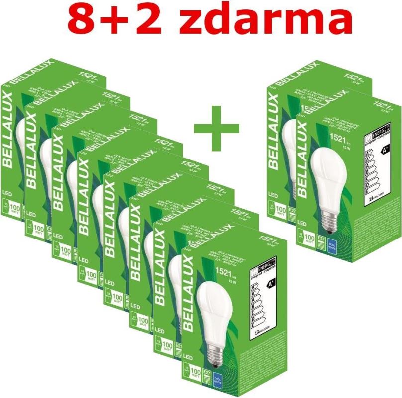 LED žárovka Bellalux ECO CL A  13W FR 100 840 non-dim E27 1521lm 4000K (Karton 8 ks + 2 ks zdarma)