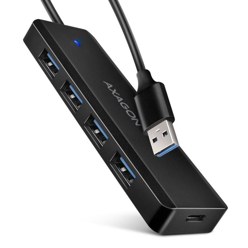 USB Hub AXAGON HUE-C1A TRAVEL Hub, USB-A 5Gbps, 4x USB-A, USB-C power IN, cable 19 cm