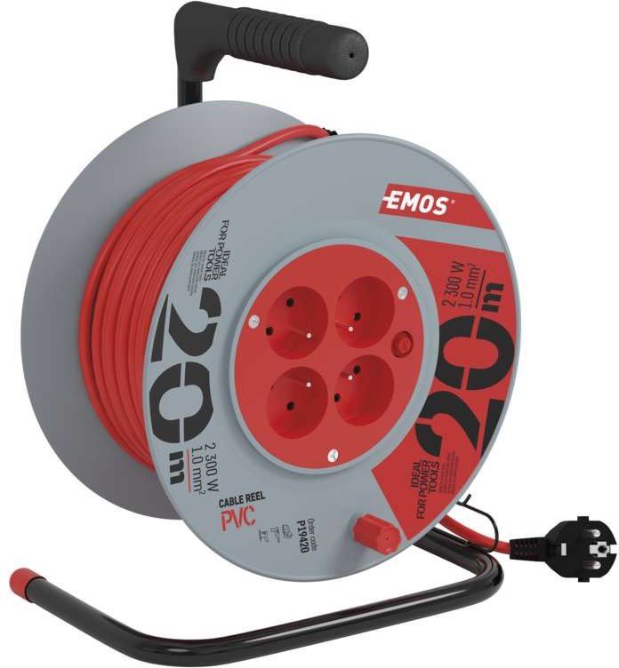 Prodlužovací kabel EMOS PVC prodlužovací kabel na bubnu – 4 zásuvky, 20m, 1mm2