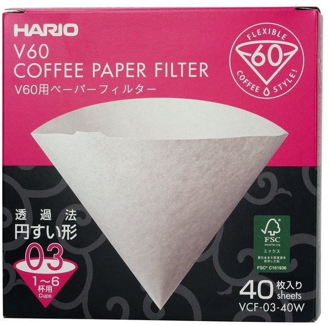 Filtr na kávu Hario papírové filtry V60-03 (VCF-03-40W), bílé, 40 ks