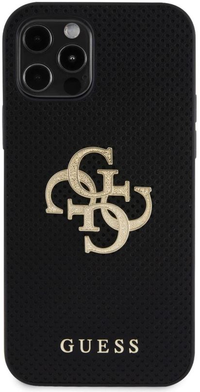 Kryt na mobil Guess PU Perforated 4G Glitter Metal Logo Zadní Kryt pro iPhone 12/12 Pro Black