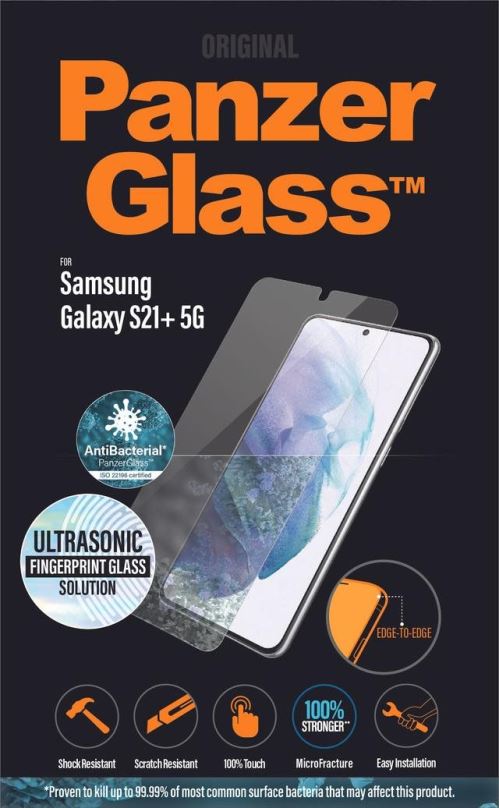 Ochranné sklo PanzerGlass Edge-to-Edge Antibacterial pro Samsung Galaxy S21+ 5G (celolepené s funkčním otiskem prs
