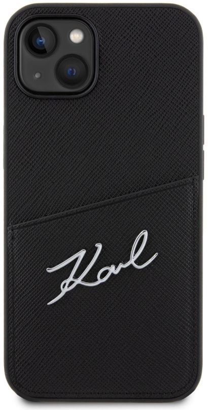 Kryt na mobil Karl Lagerfeld Saffiano Card Slot Metal Signature Zadní Kryt pro iPhone 14 Black