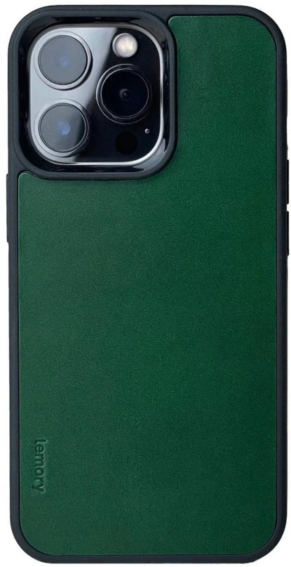 Kryt na mobil Lemory iPhone 14 Pro Max kožený kryt tmavě zelená