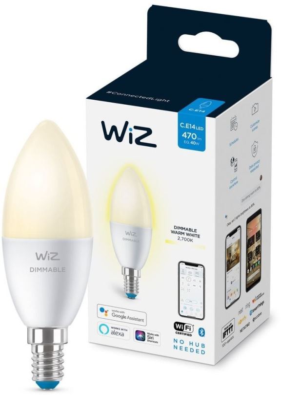 WiZ Dimmable 8718699786212 inteligentní LED žárovka E14 | 1x4,8W | 470lm | 2700K