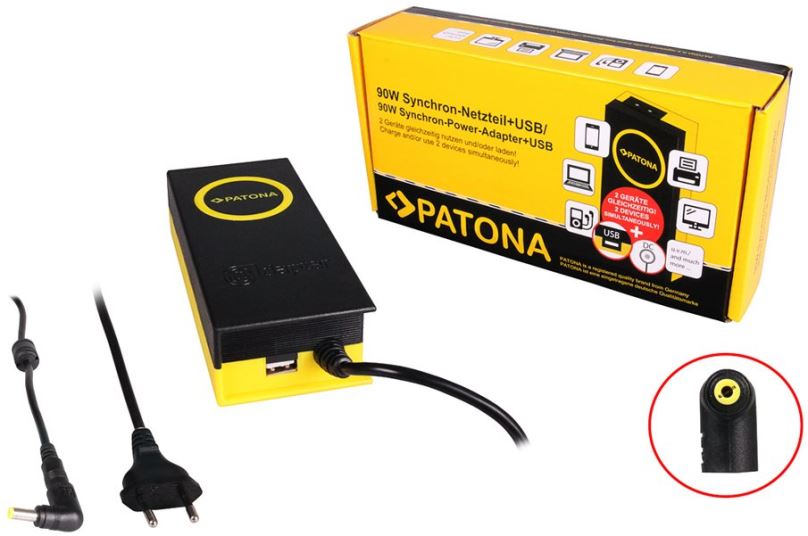 Napájecí adaptér PATONA k ntb/ 19V/4.74A 90W/ konektor 5.5x2.5mm/ + výstup USB